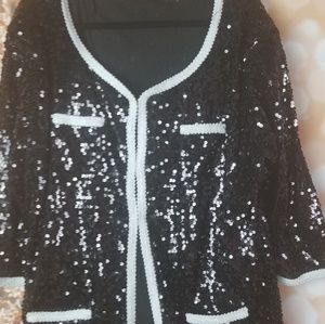 Black/White Sequin Jacket Cardigan (Plus Size)